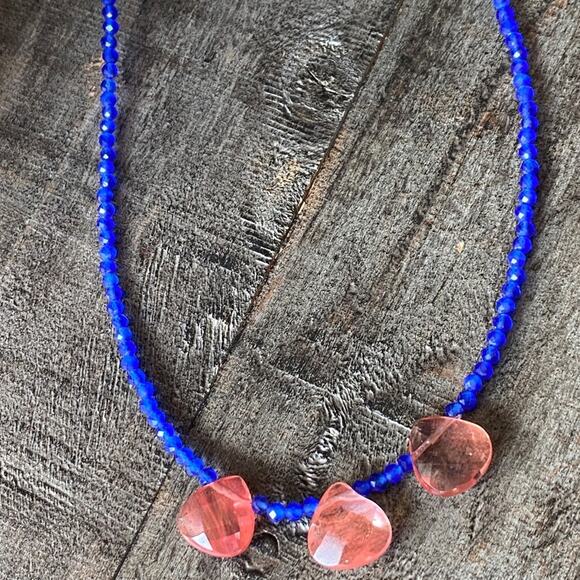 NEW Blue and Pink Crystal Layering Necklace - Picture 9 of 16